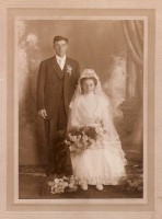 Charles (son of Peter and Anna) Schons and bride, Anna Weyker. 1913