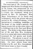 Joseph P. Durenberger and Esther Groskopp marriage, 1901