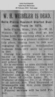 William Hubert Weibeler obituary, 1923