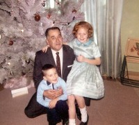 Buzz Gordon with children Jim and Nancy - Christmas 1962