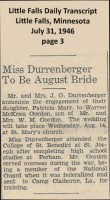 Warren M Gordon Jr. and Patricia Durrenberger wedding, 1946